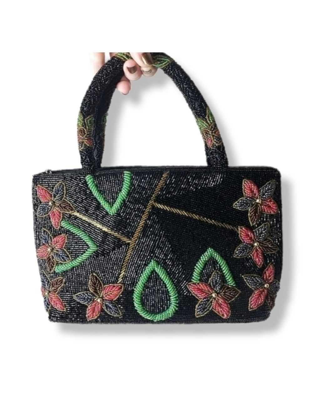 𝅺Vintage Glass Beaded Floral Handbag Purse